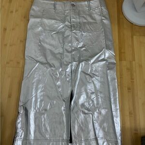 Anthropologie Pleather Silver Skirt